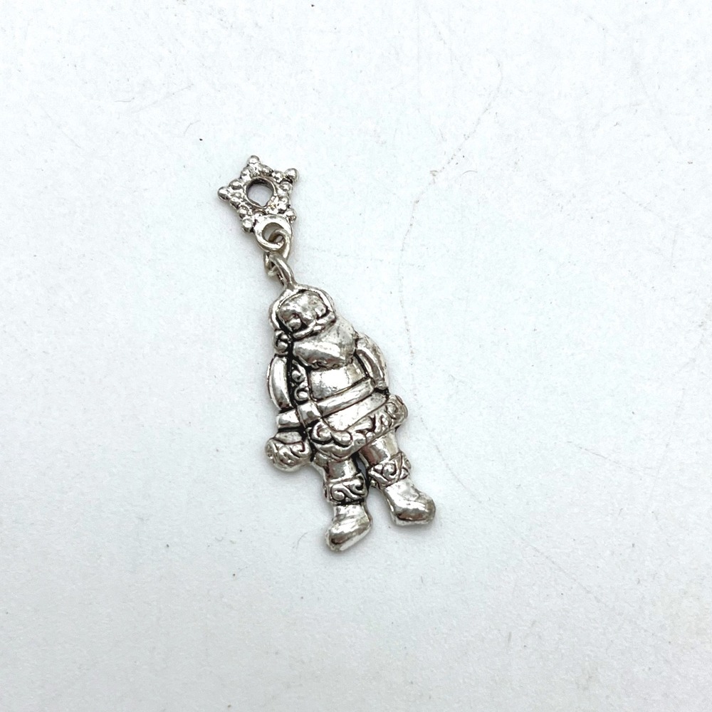 Silver Tone Santa Claus Charm with Star Dangle Holiday Christmas Jewelry